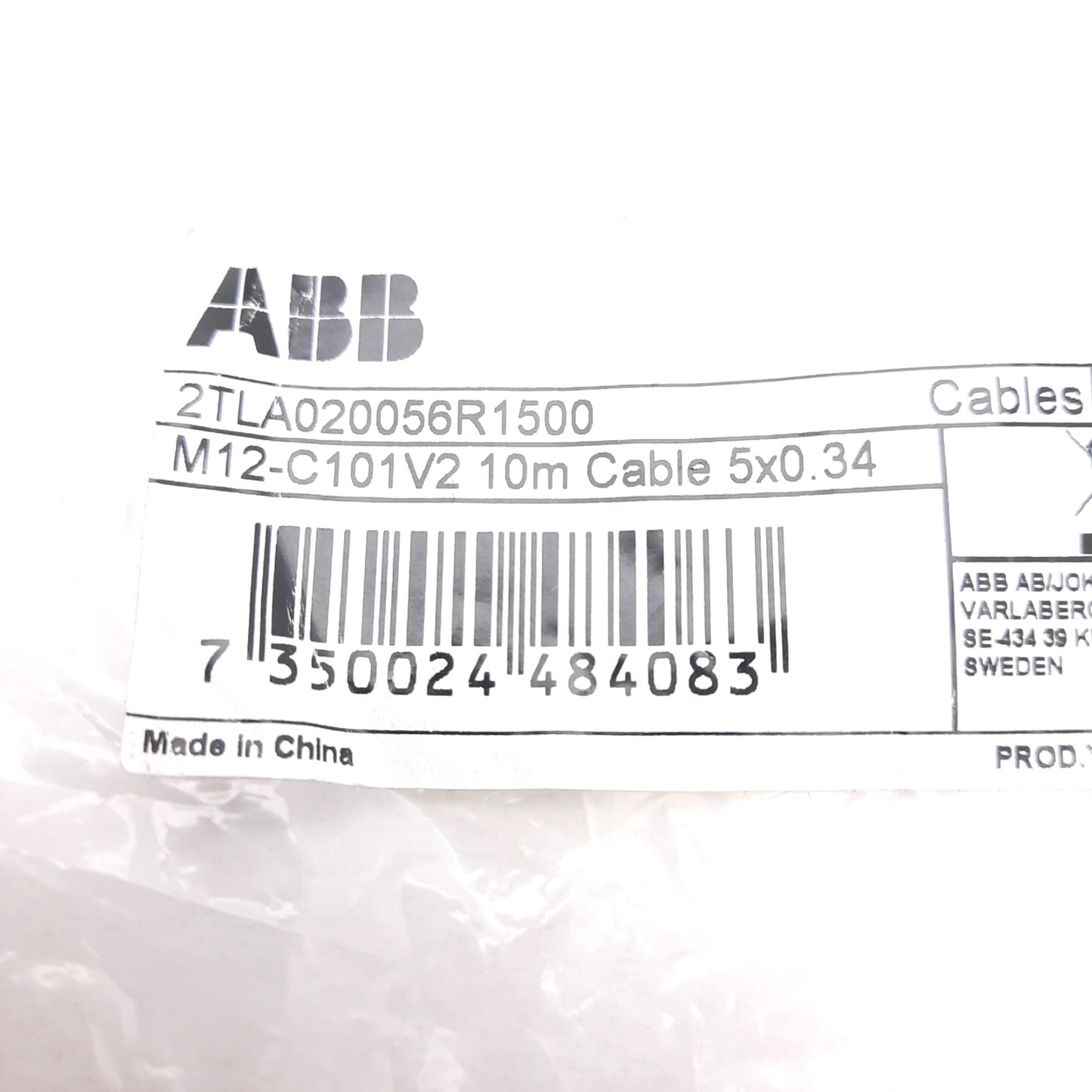 New ABB 2TLA020056R1500 M12-C101V2 Sensor Cable, M12 5-Pin Female Right-Angle, 10m