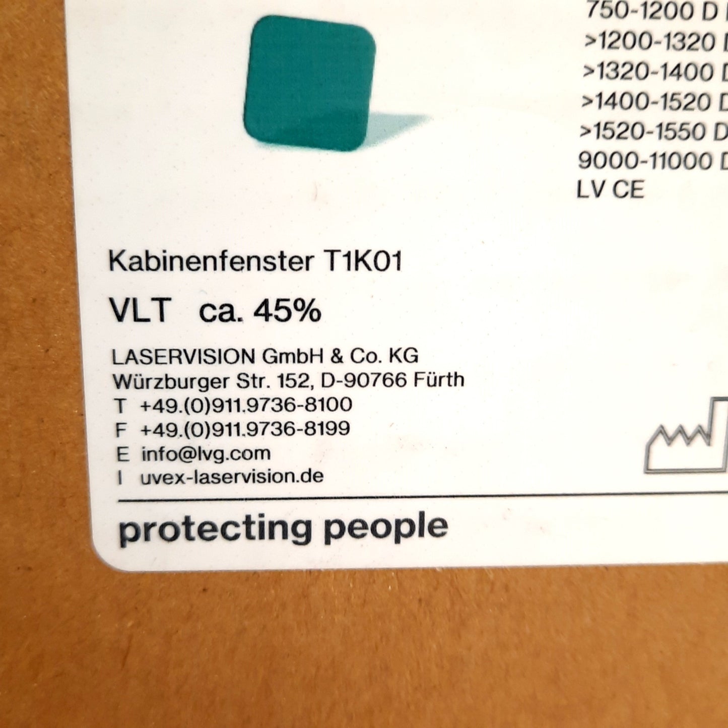 New Laservision 000T1K011002 Laser Safety Window, 297x210mm, OD8+ @ 750-1200nm