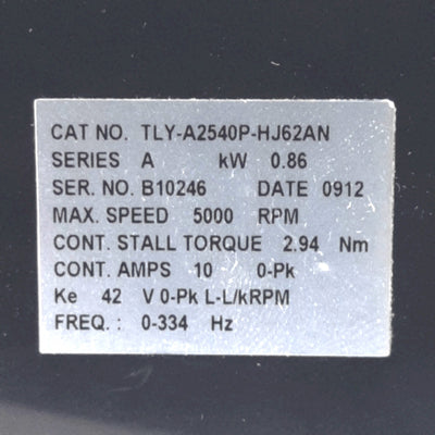 Used Allen Bradley TLY-A2540P-HJ62AN Inverter Duty AC Servo Motor *Square Connector*