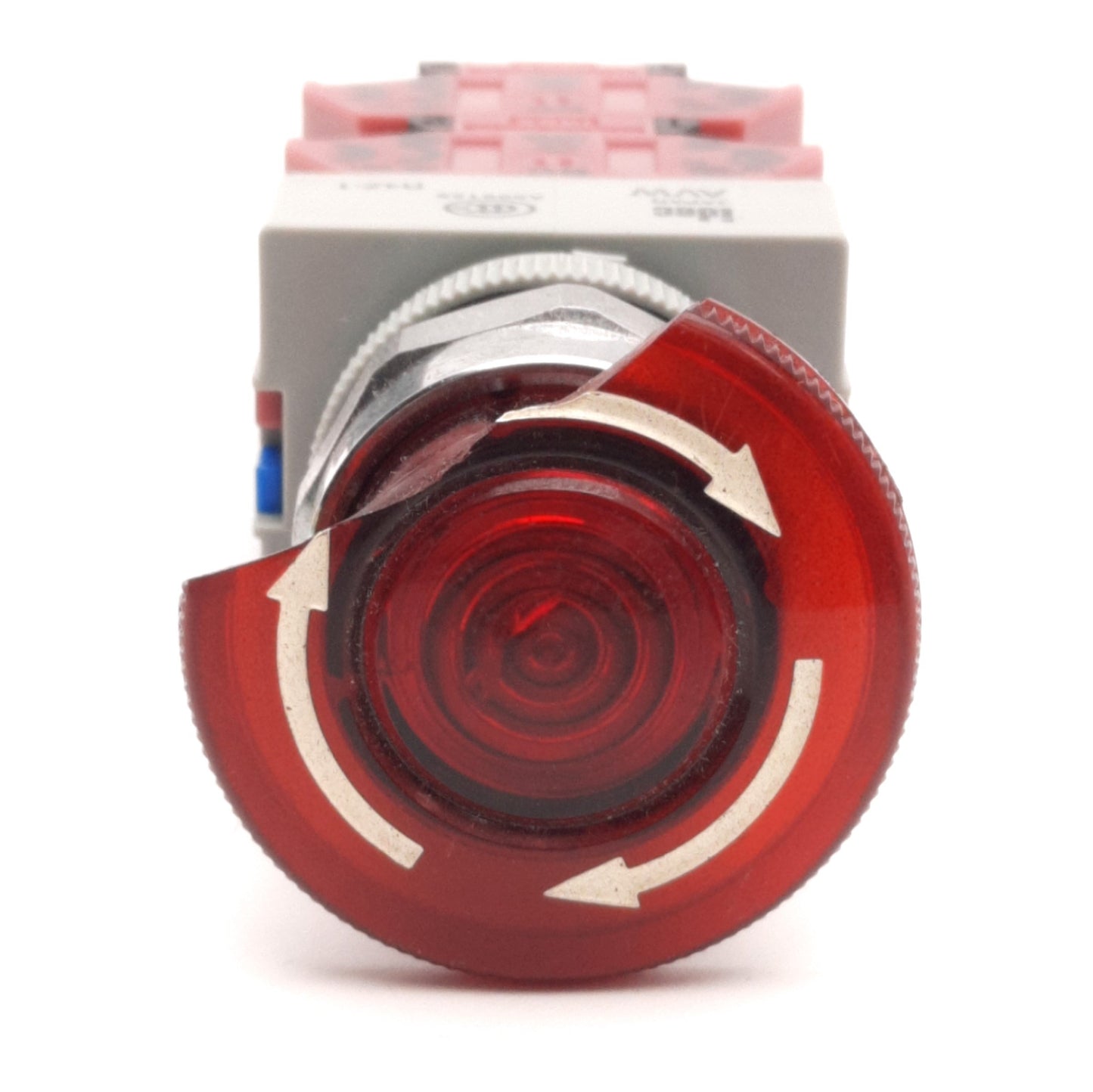 Used Idec AVW000 Emergency E-Stop Illuminated Pushbutton Switch, 2NO-2NC, *Crack*