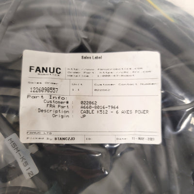 Fanuc A660-8016-T964 K512 6-Axis Power Cable For Fanuc R-30iB/R-30iA Controller