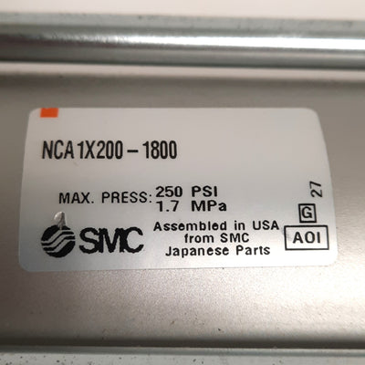 Used SMC NCA1X200-1800 Tie-Rod Cylinder, ø2in Bore, 18in Stroke, 3/8in NPTF, 250psi