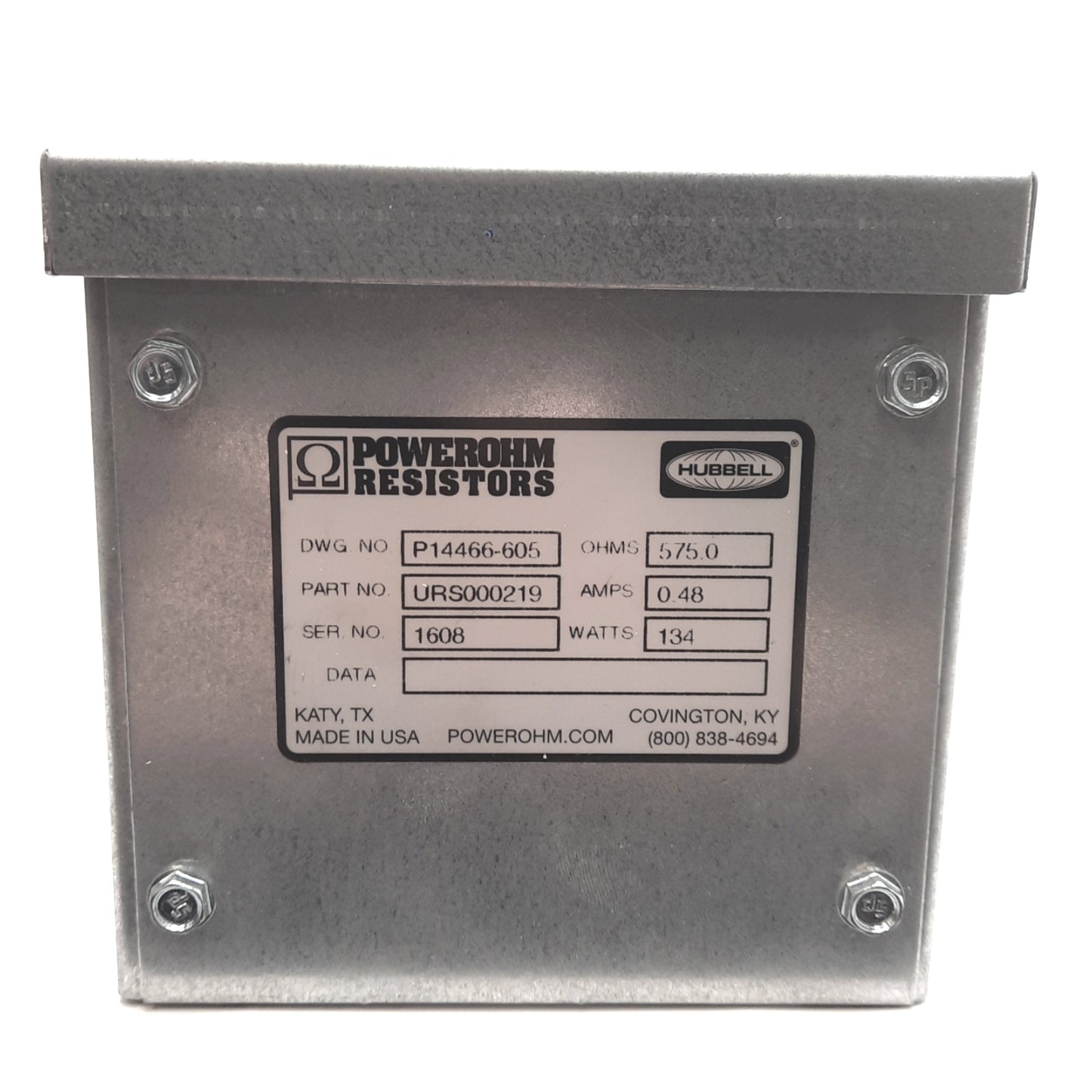 New Hubbell 14466-605 Powerohm Braking Resistor, 575 Ohm, 134 Watt, 0.48 Amps