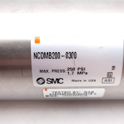 New – Open box SMC NCDMB200-0300 Pneumatic Cylinder, ø2in Bore, 3in Stroke, 1/4in NPT, 250psi