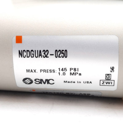 New – Open box SMC NCDGUA32-0250 Pneumatic Cylinder ø1.25in Bore, 2.5in Stroke, 145psi, Rc1/8