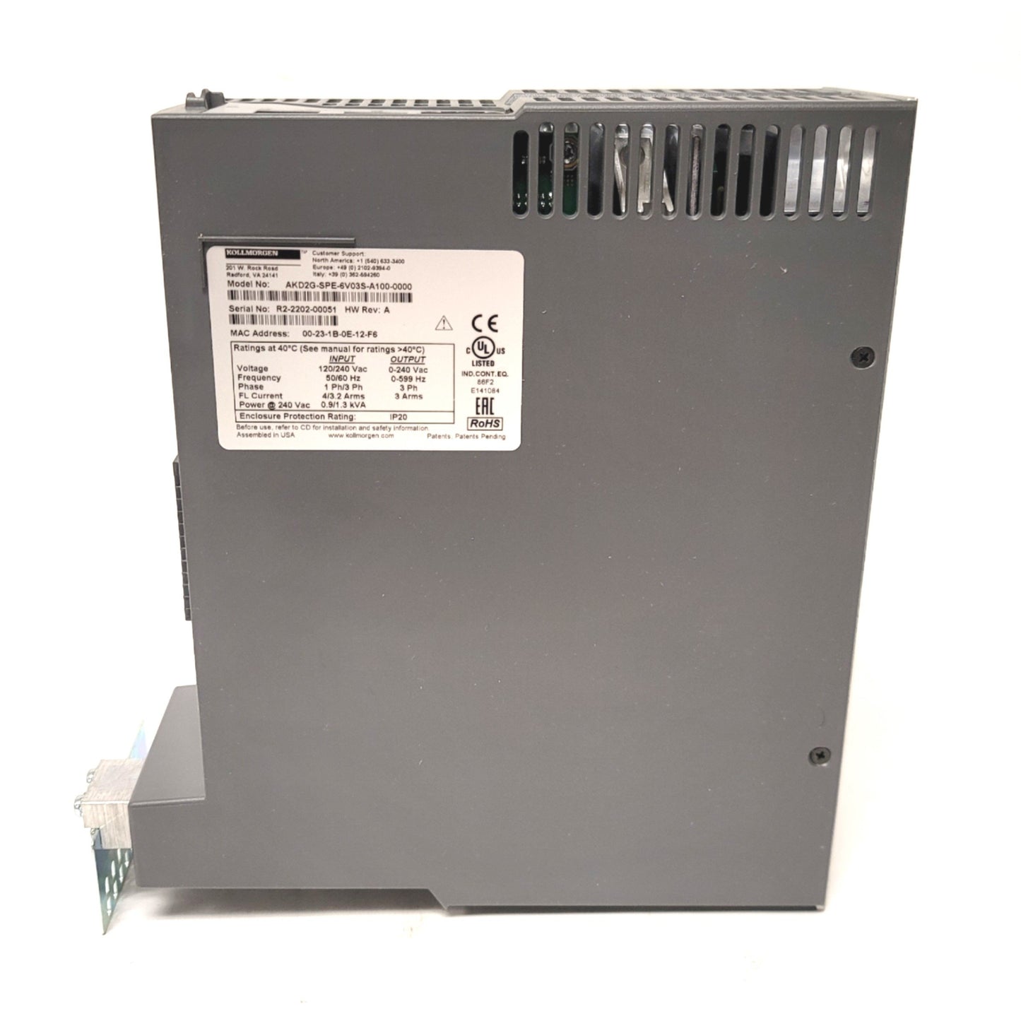 New Kollmorgen AKD2G-SPE-6V03S-A100-0000 Servo Drive 120/240VAC 1-3Ph, 3A, 1kW