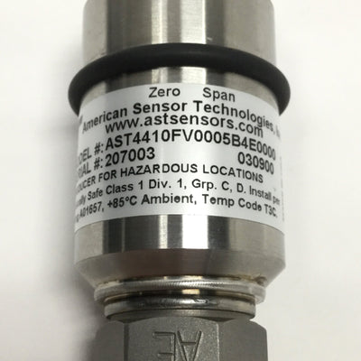 American Sensors AST4410FV0005B4E0000 Pressure Transmitter, -1 to 5bar, 4-20mA