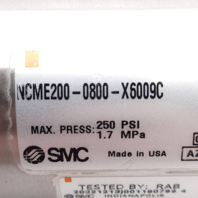 Used SMC NCME200-0800-X6009C Stainless Steel Cylinder ø2in Bore 8in Stroke 1/4in NPT