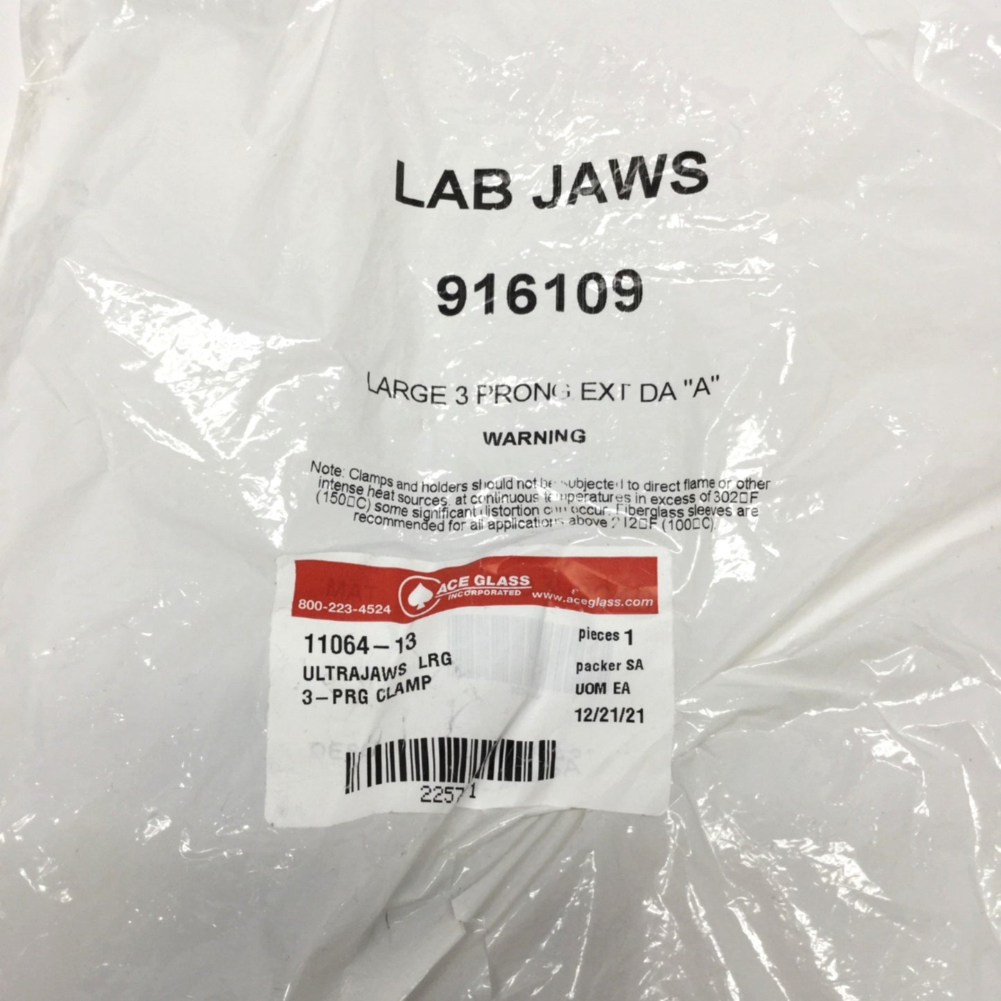 New Ace Glass 11064-13 Lab Extension Clamp 3-Prong, Dual Adjustment, Rubber Coated