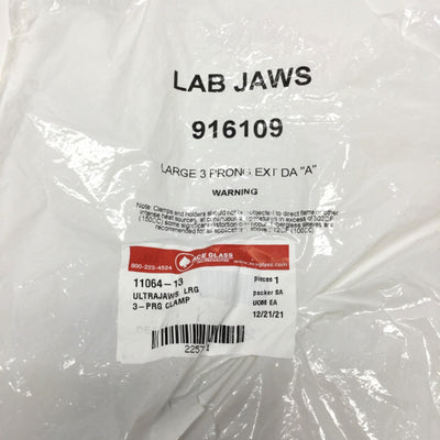 New Ace Glass 11064-13 Lab Extension Clamp 3-Prong, Dual Adjustment, Rubber Coated