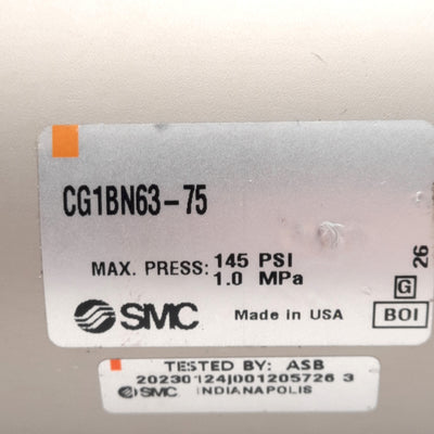 Used SMC CDG1BN63-75 Pneumatic Cylinder ø63mm Bore, 75mm Stroke, 1.0MPa, Rc1/4