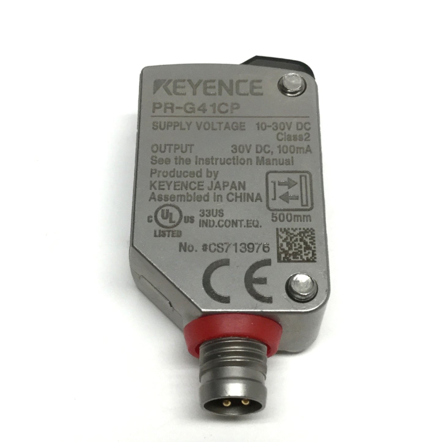 Used Keyence PR-G41CP Diffuse Reflective Sensor, PNP, 10-30VDC, M8 4-Pin, 500mm Range