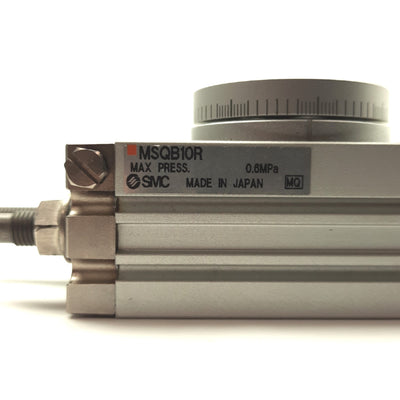 Used SMC MSQB10R Pneumatic Rotary Table 45mm 0-190° .6MPa 8x M5x0.8 Shock Absorbers