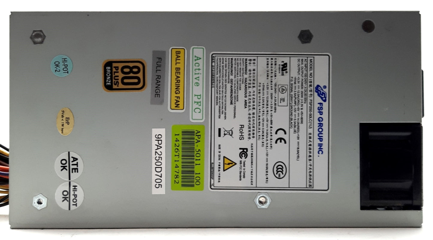 Used FSP Group FSP-250LC(1U) Computer Power Supply, 250W, 20-Pin ATX, 1x SATA, 1x FDD