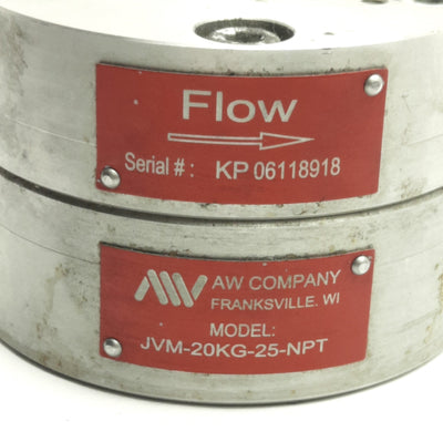 Used AW JVM-20KG-25-NPT Positive Displacement Flow Meter, 0.01-2 GPM Range, 1/4" NPT