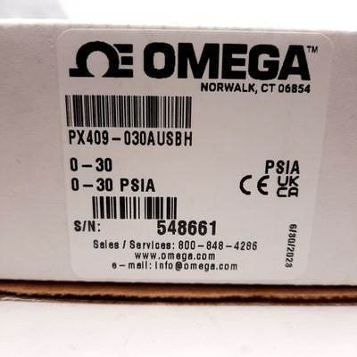 New Omega PX409-030AUSBH High Accuracy Pressure Transducer 0-30PSIA ±0.8% 1/4in NPT