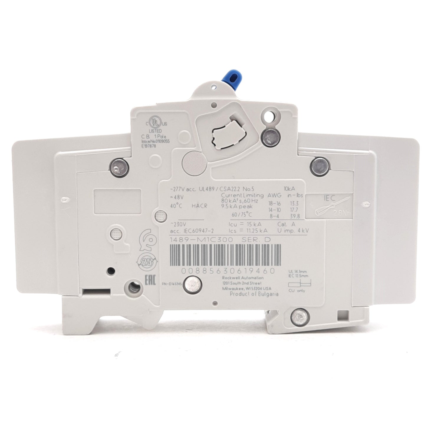 New Allen Bradley 1489-M1C300 Ser. D Circuit Breaker, 277VAC 48VDC, 30A, C-Curve