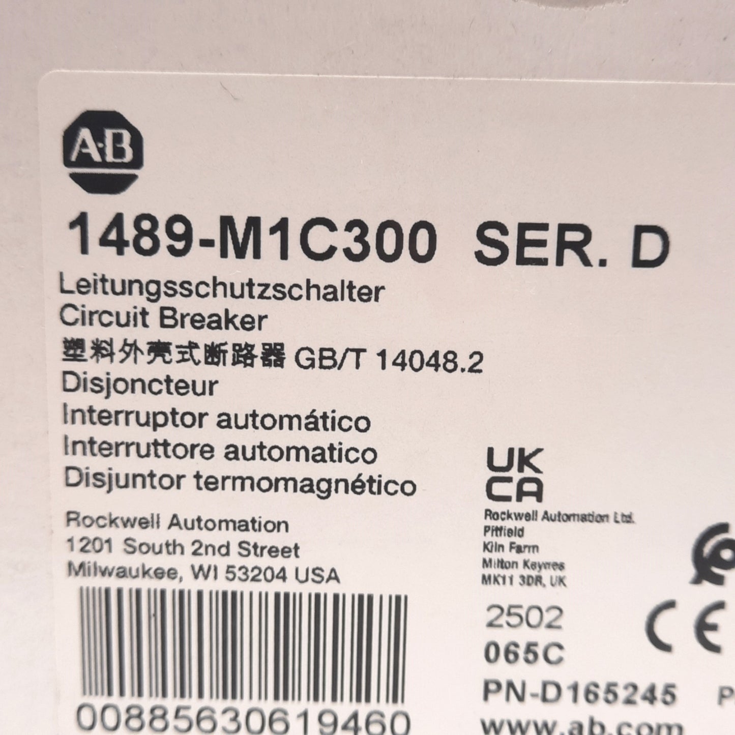 New Allen Bradley 1489-M1C300 Ser. D Circuit Breaker, 277VAC 48VDC, 30A, C-Curve