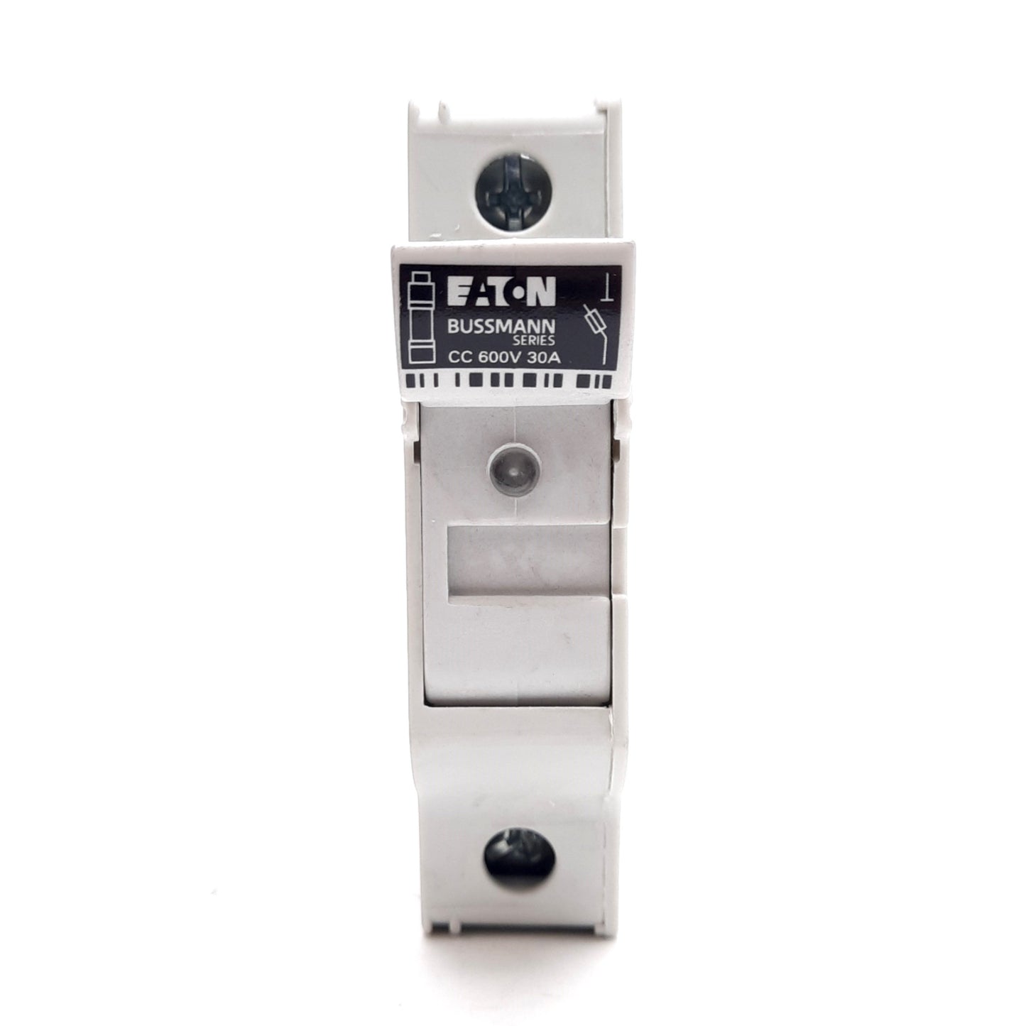 Used Bussmann CHCC1DIU Fuse holder, 1-Pole, 600V 30A, Class CC 10x38 Fuses, DIN Rail