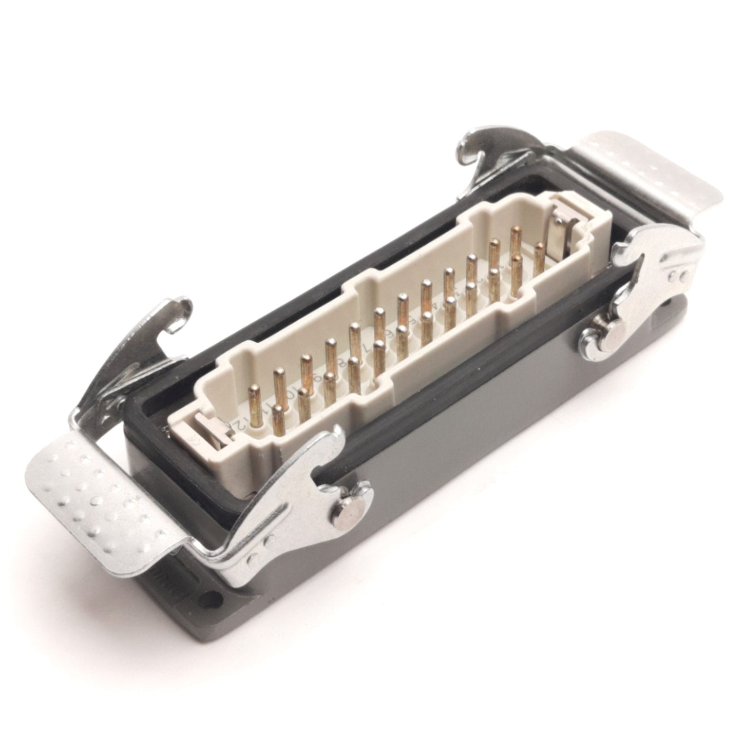 Used Molex GW 7324.6107.1 Male HDC Connector w/ Bulkhead, 24B, 24P+G, 600V, 16A