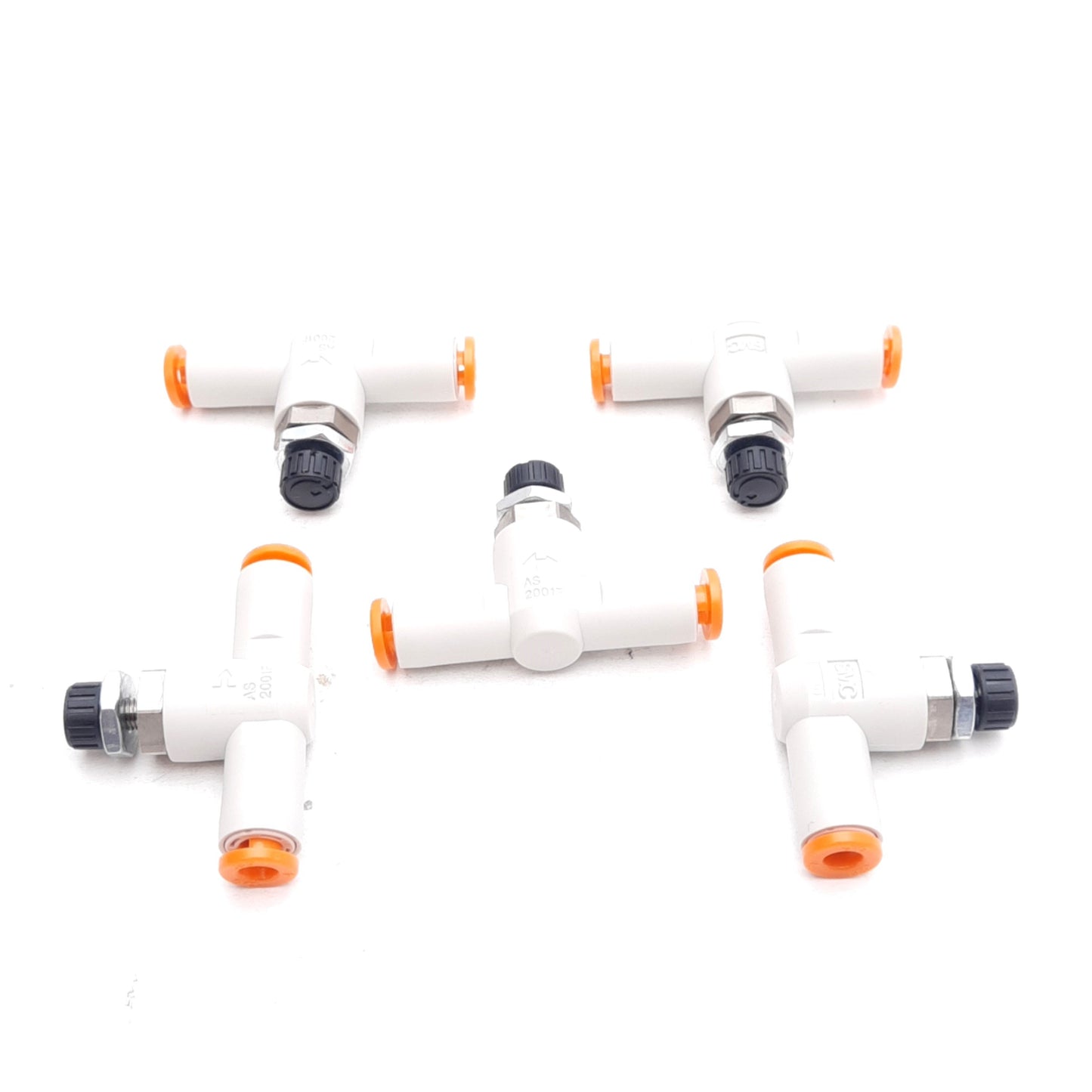 New Lot of 5 SMC AS2001FM-03 Speed Controller Fitting ø5/32in One-Touch, 0.1-1.0MPa