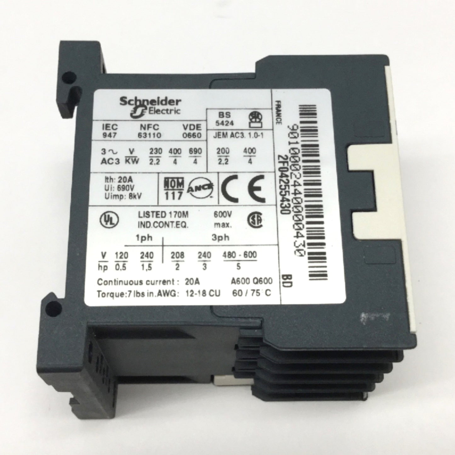 Used Schneider Telemecanique LP1K0901BD Contactor, 3-Pole +NC, 24VDC Coil, 20A 600VAC