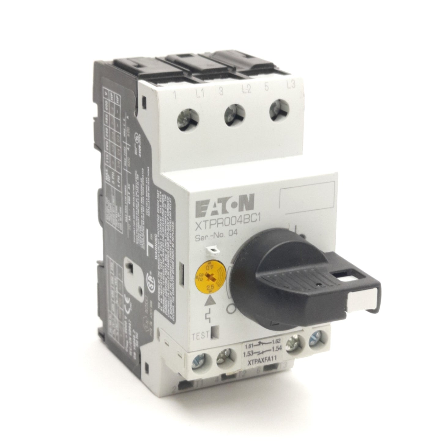 Used Eaton XTPR004BC1 Manual Motor Controller Starter, With XTPAXFA11, 3HP 600V Max