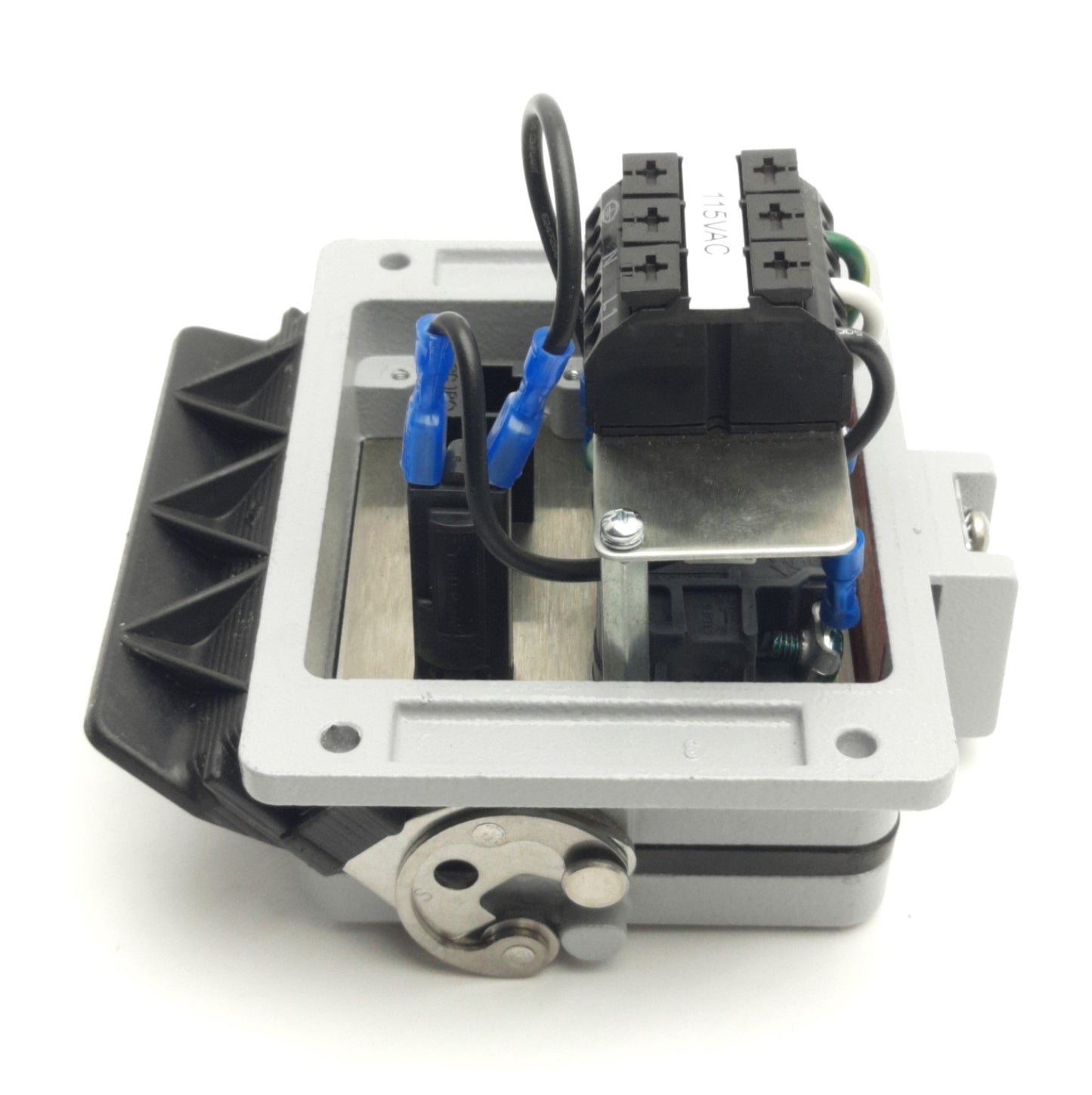 Used Mencom DP-RJ45-R-32 Panel Outlet, 120V Duplex, Size 32 Bulkhead, 3 Amp Reset