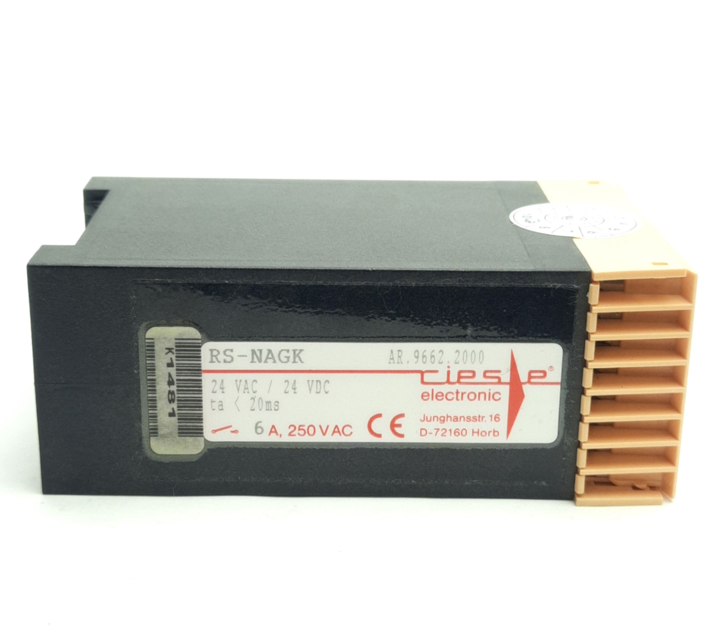 Used Riese RS-NAGK Safety Relay, Normally Open, 6A 250VAC Contact, 24V Coil Voltage