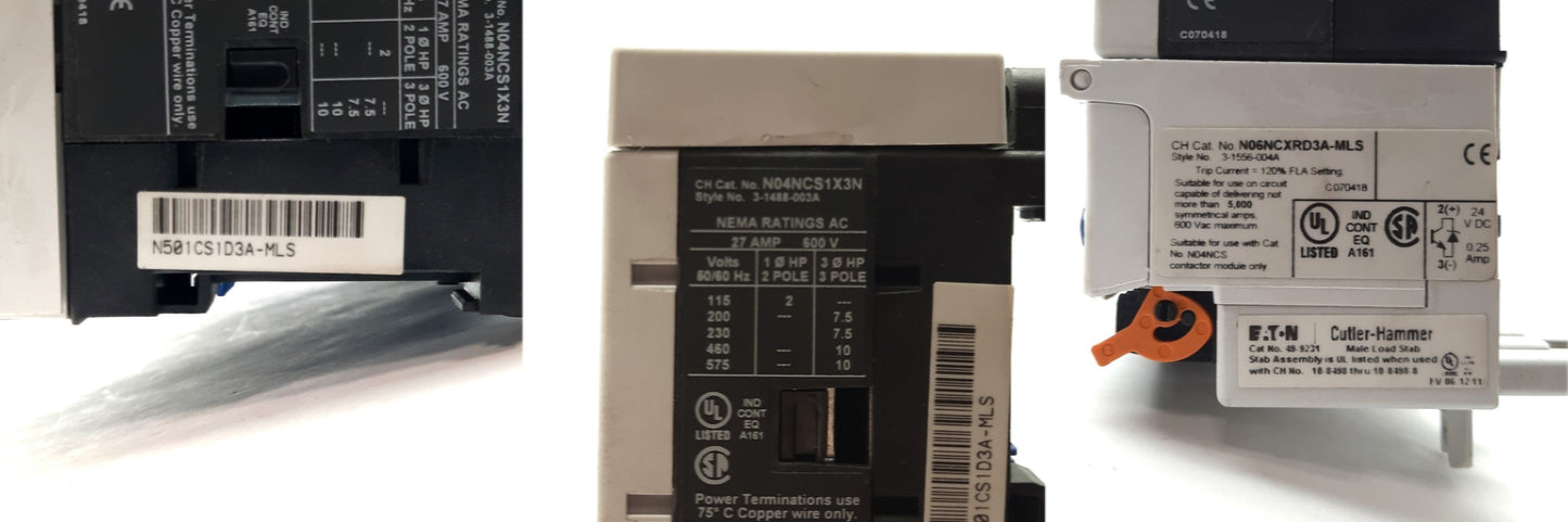 Used Eaton N501CS1D3A-MLS Reversing NEMA Motor Starter Size 1 3-Pole 600V 27A 24VDC