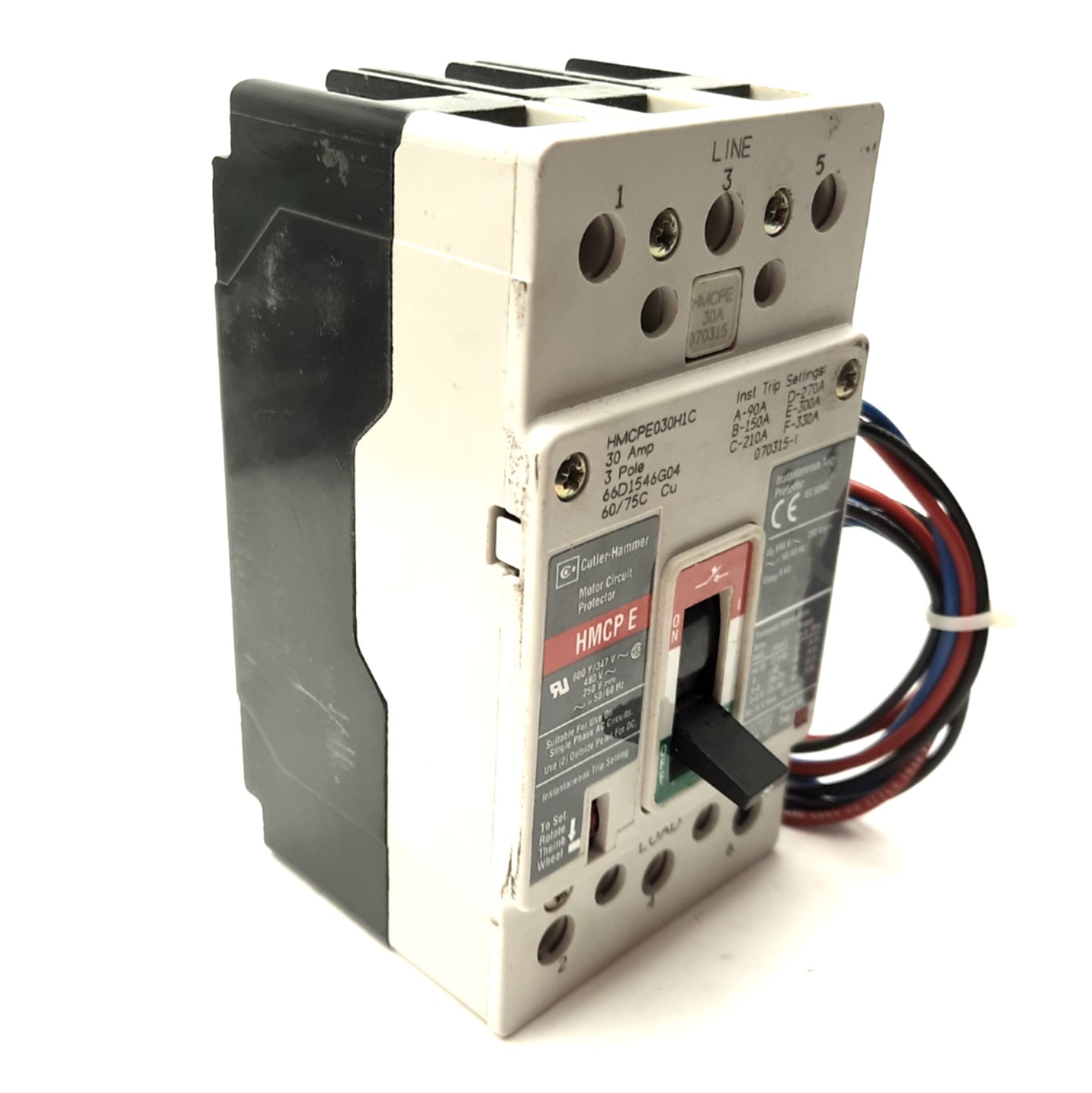 Used EATON Cutler-Hammer HMCPE030H1CB3 Circuit Breaker, 3-Pole, 30A 480V w/Alarm