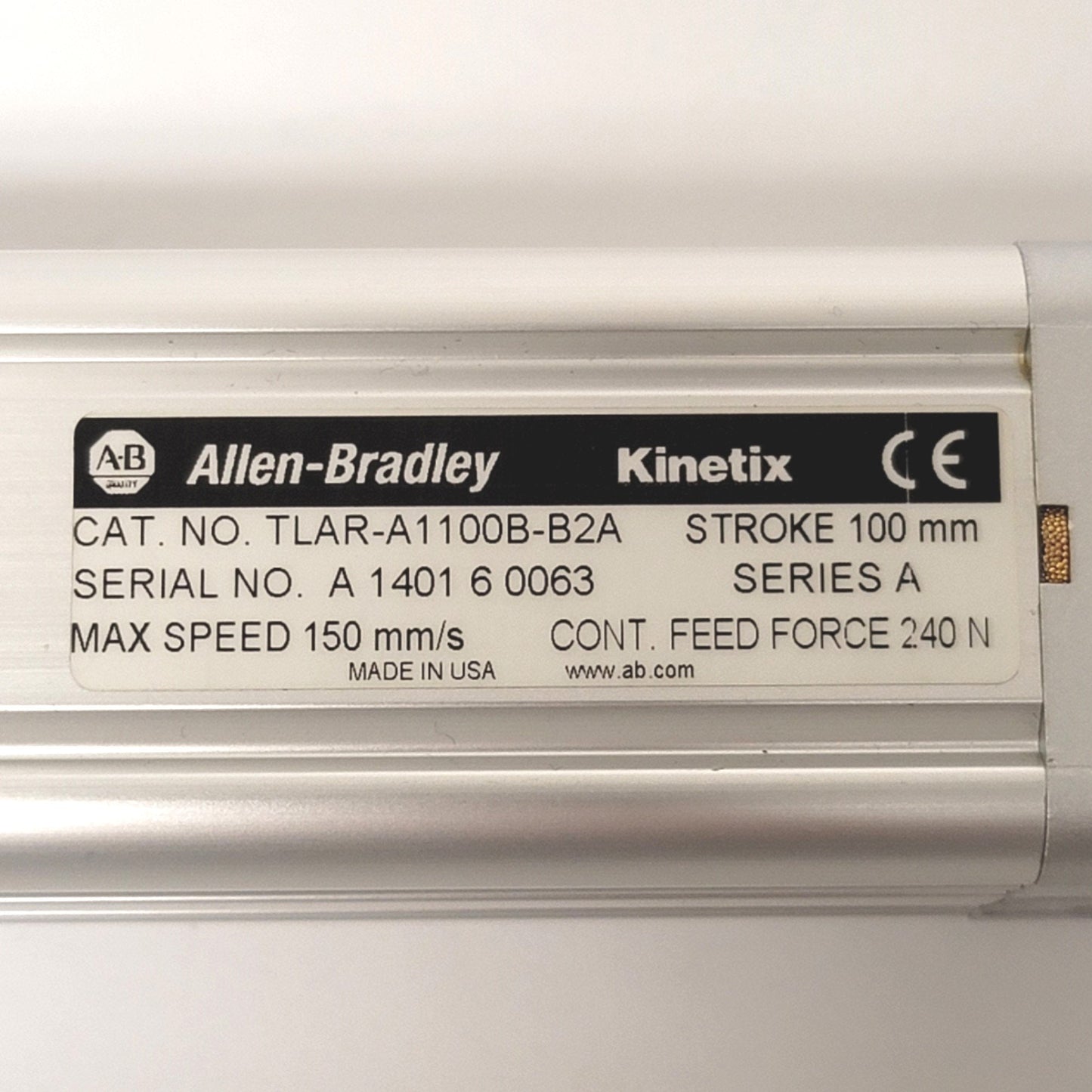 Used Allen Bradley TLAR-A1100B-B2A Electric Cylinder 100mm Stroke, 300N Peak, 150mm/s