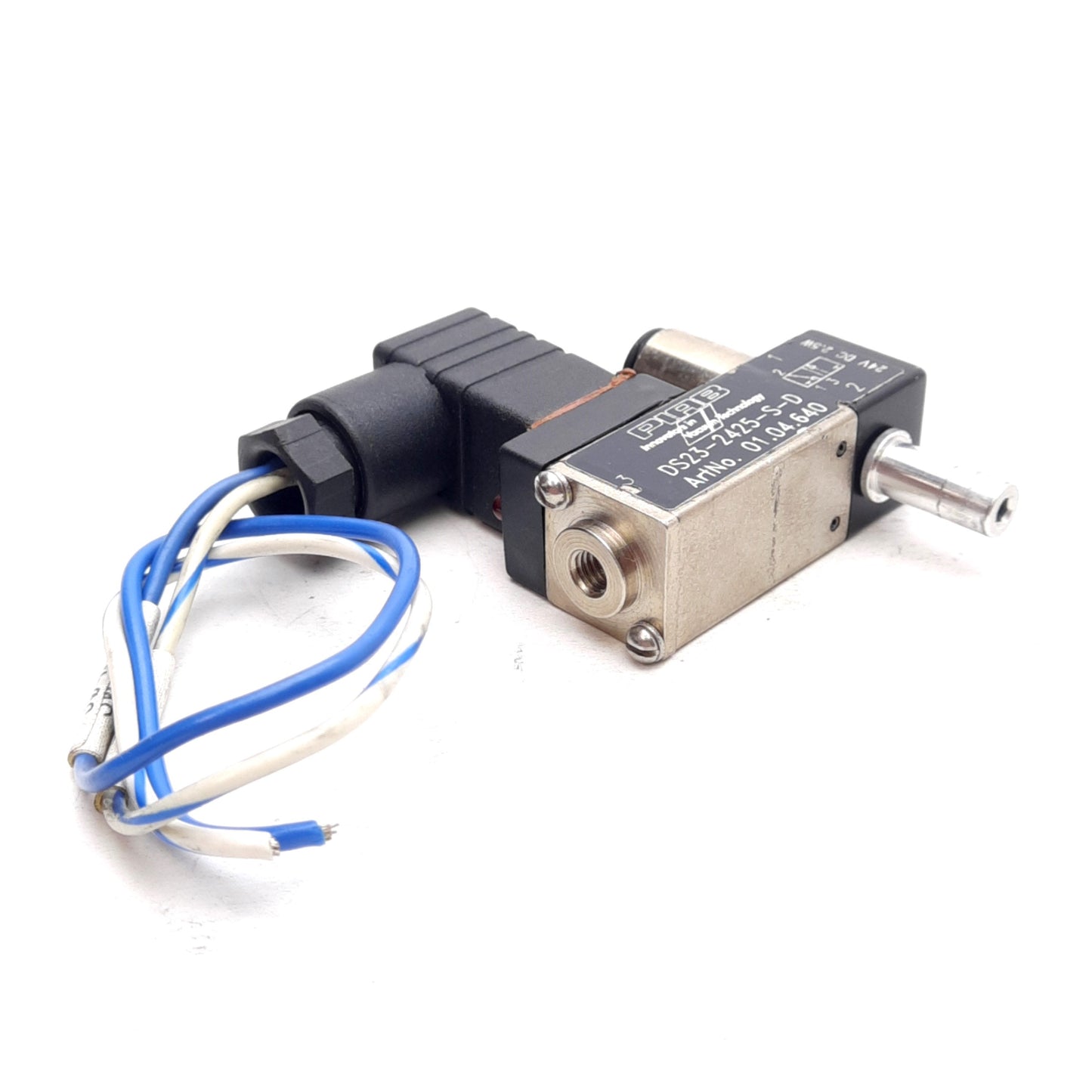 Used Piab DS23-2425-S-D Solenoid Valve, 3/2 NO, 24VDC, 29-87psi ø1/4in & M5 Ports