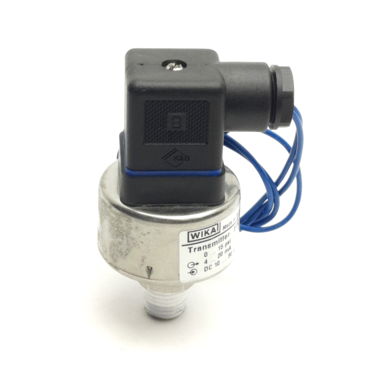 Used Wika ECO-1 Pressure Transmitter 0-15Psi Range, 4-20mA Output, 10-30VDC, 1/4"NPT