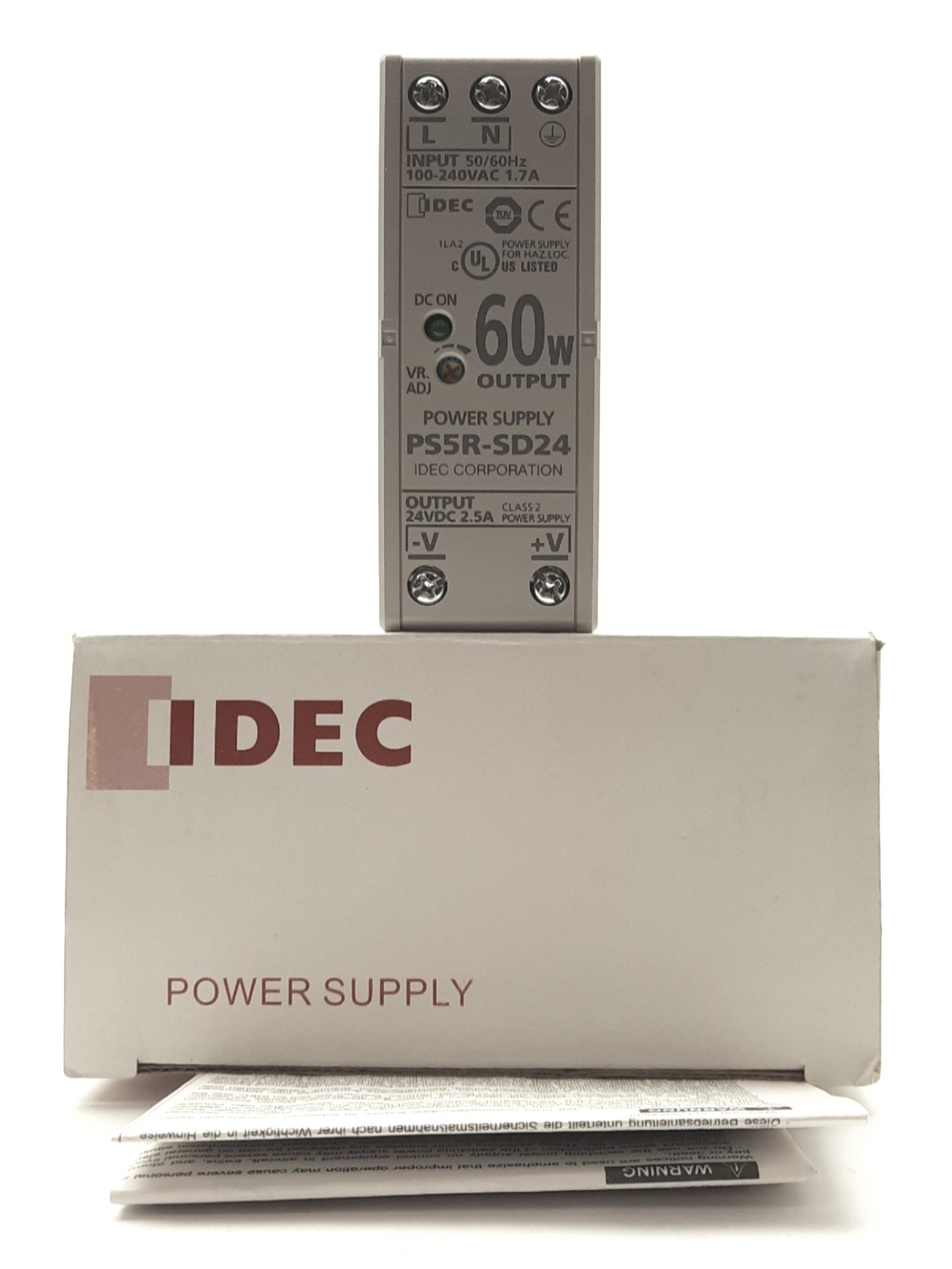 New Idec PS5R-SD24 Power Supply, Out: 24VDC 2.5A 60W In: 100-240VAC 1.7A DIN Rail
