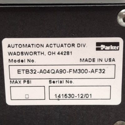 Parker ETB32-A04QA90-FM300-AF32 Electric Cylinder 1/4in Lead 300mm Stroke NEMA23