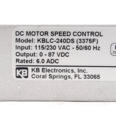 KB Electronics KBLC-240DS 3375F DC Motor Speed Controller, 115/230VAC, 0-87VDC