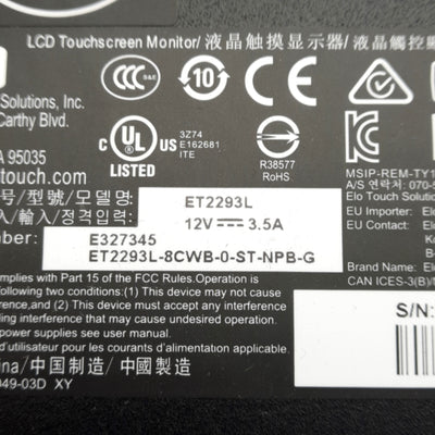 Used Elo ET2293L-8CWB-0-ST-NPB-G Touch Monitor 1920x1080 21.5in HDMI/VGA/Display Port