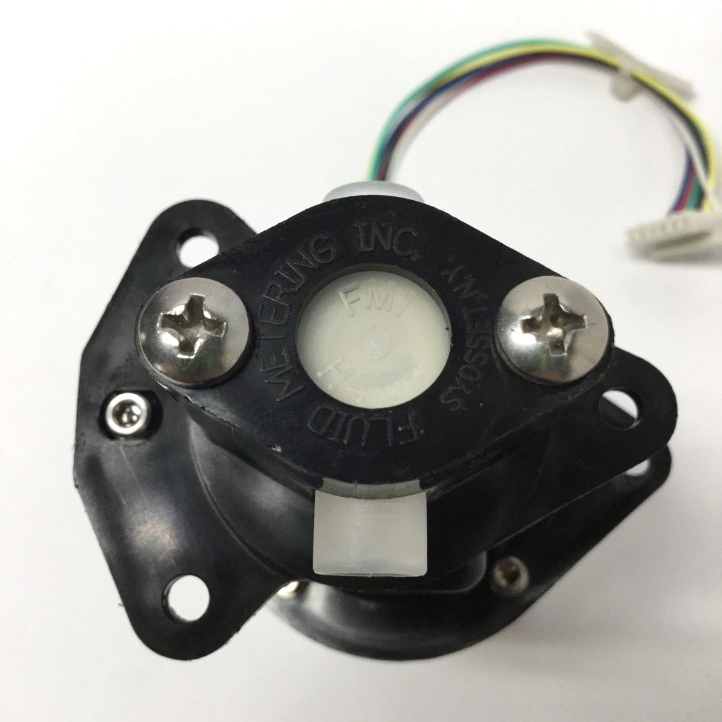 Used FMI STH Low Flow Fluid Metering Pump Assembly w/ 4VDC 1.8° Stepper Motor