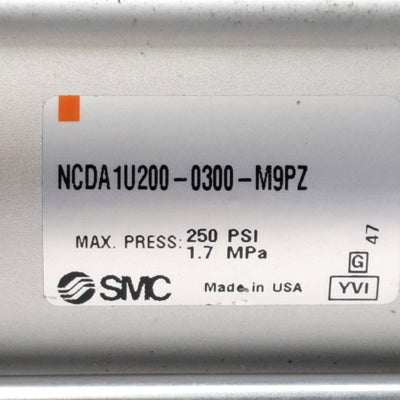 New – Open box SMC NCDA1U200-0300 Pneumatic Cylinder, ø2in Bore, 3in Stroke, 250psi, 3/8in NPTF