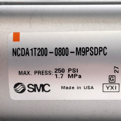 New – Open box SMC NCDA1T200-0800-M9PSDPC Air Cylinder, ø2in Bore, 8in Stroke, 250psi, 3/8 NPTF