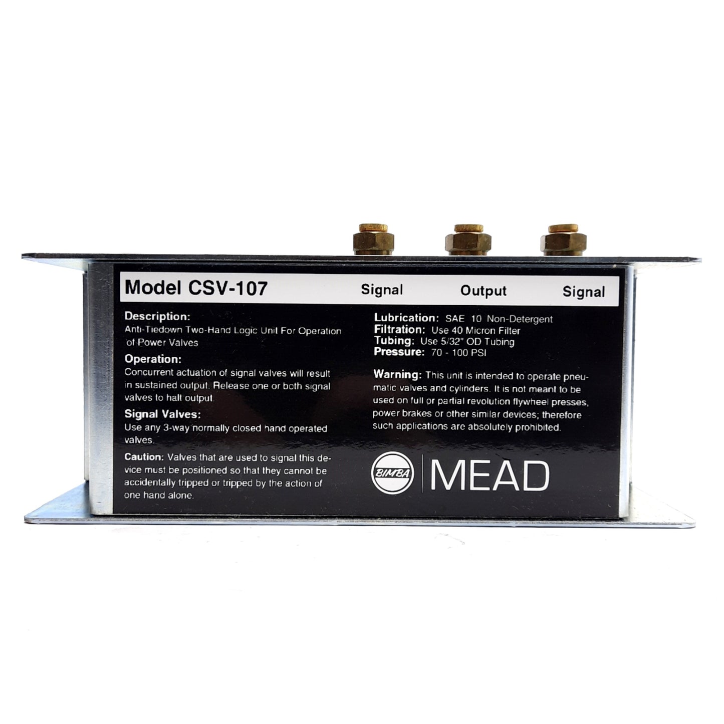New Mead CSV-107 Mechanical Air Control Valve, 70-100psi, ø5/32in Push-to-Connect