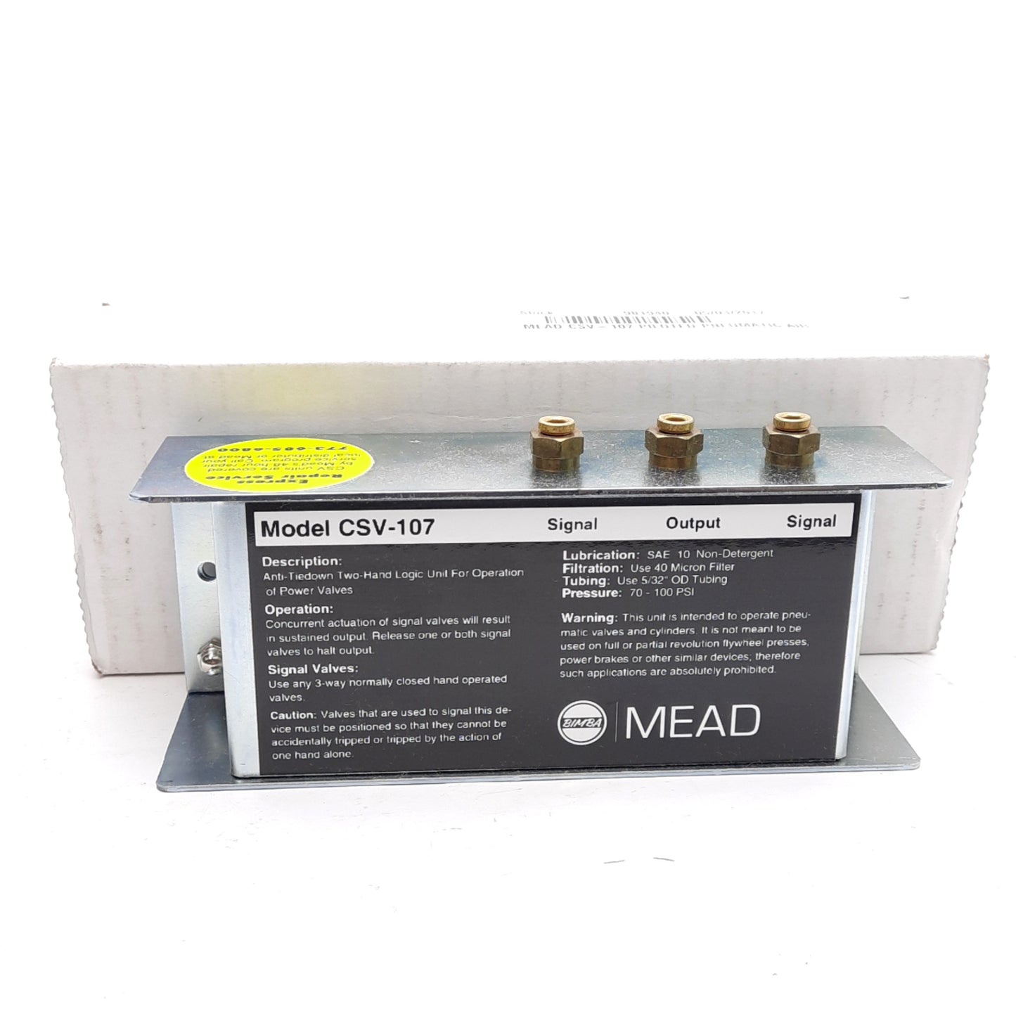 New Mead CSV-107 Mechanical Air Control Valve, 70-100psi, ø5/32in Push-to-Connect