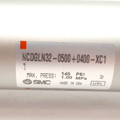New – Open box SMC NCDGLN32-0500+0400-XC11 Double Stroke Cylinder, 5in+4in Stroke, ø1.25in Bore