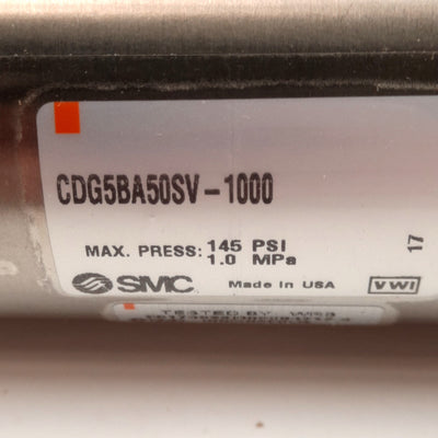 New – Open box SMC CDG5BA50SV-1000 Stainless Steel Cylinder, ø50mm Bore, 1000m Stroke, 145psi