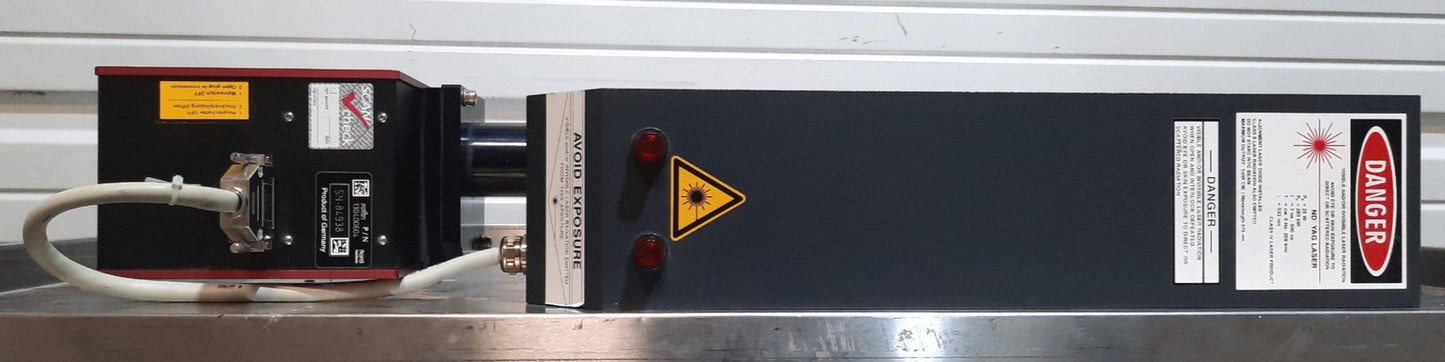 Used Rofin Powerline E-20 SHG II Laser Marking Head YVO4 12W@532nm 180mm Area 230VAC
