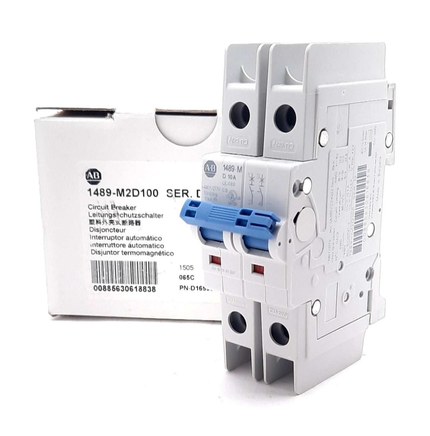 New Allen Bradley 1489-M2D100 Circuit Breaker, 2-Pole, D-Curve, 480Y/277VAC 10A