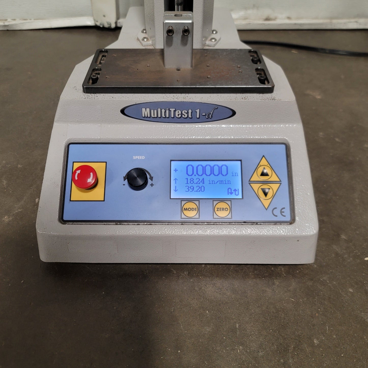 Used Mecmesin MultiTest 1-d Motorized Tension Compression Test Stand 1kN, 20", 120VAC