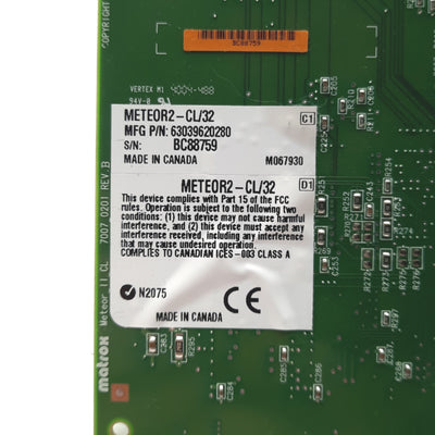 Used Matrox METEOR2-CL/32 Frame Grabber Card PCI 50MHz 2x Camera Link w/I/O Expansion