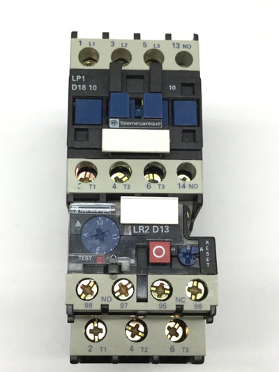 Used Telemecanique LP1D1810BD Contactor, 24VDC Coil, 32A, 3-Pole+1NO w/Overload Relay